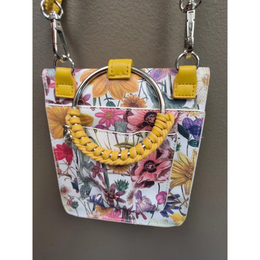 Carlos Santana Floral Crossbody Mini Satchel Yellow Handle Purse Boho Festival